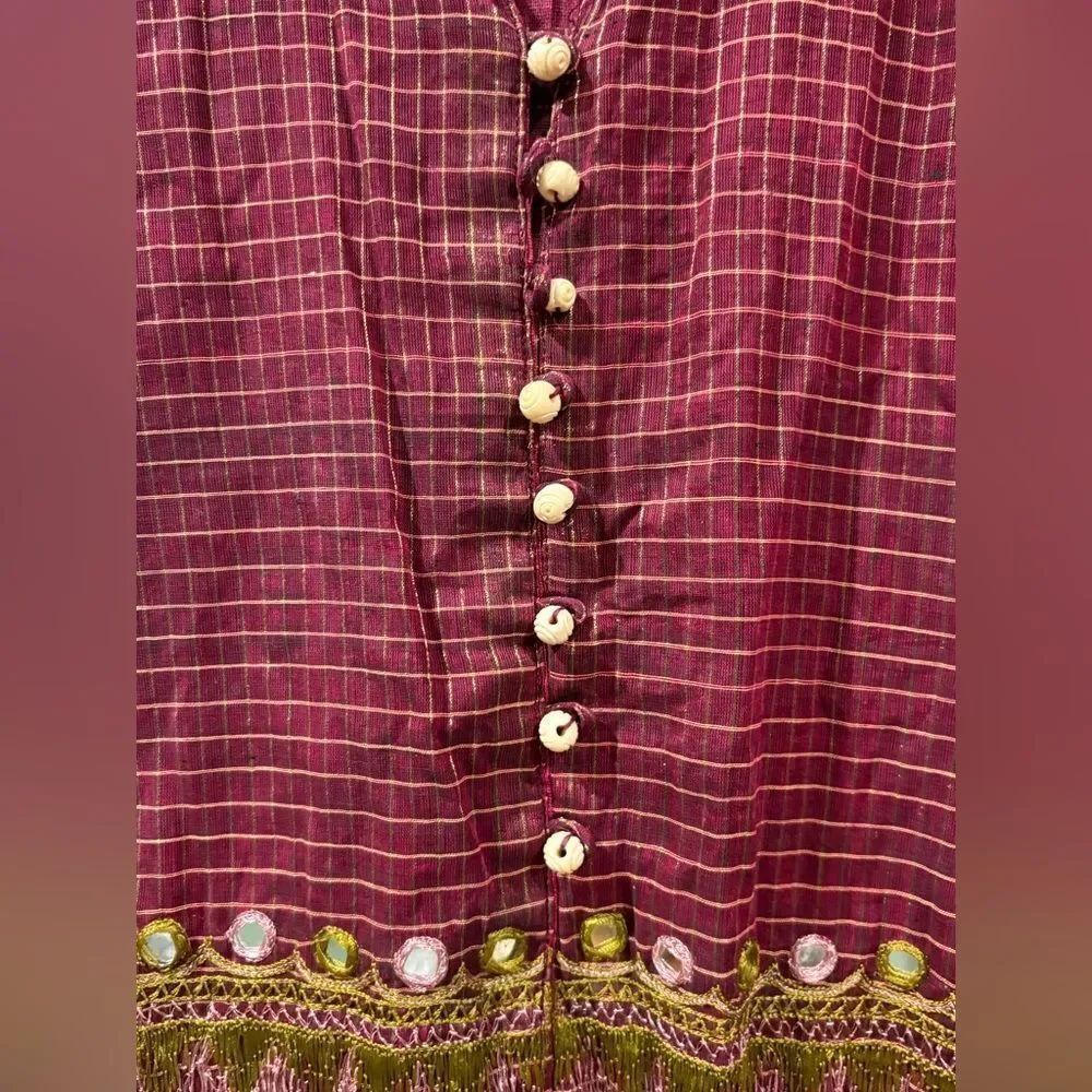 Women’s Embroidered Maroon Button-Front Tunic Top - Picture 3 of 5